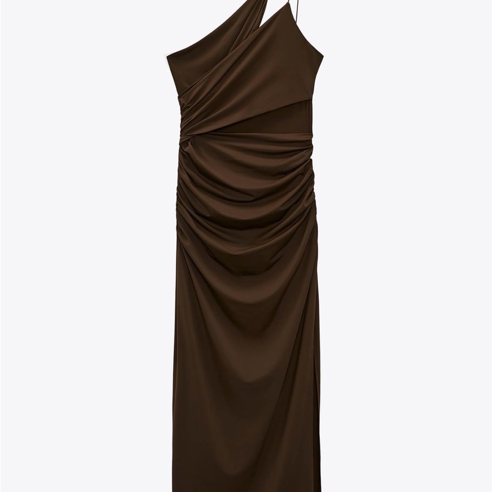 Zara CUT OUT RUCHED DRESS brown